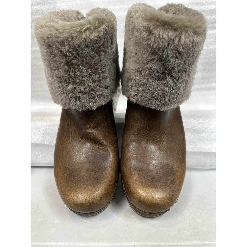 UGG Australia Lynnea Brown Leather Sheepskin‎ Clog Ankle Boots Size 6 - Picture 5 of 10